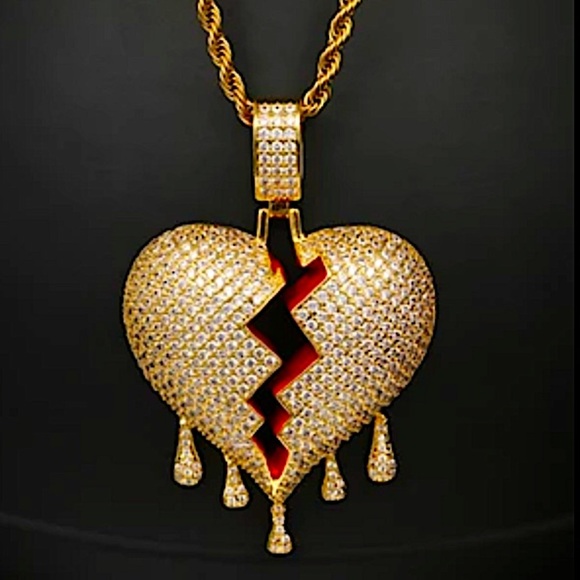 GOLD PLATED BLEEDING ZIRCON HEART ROPE CHAIN CHARM UNISEX NECKLACE - Picture 10 of 12